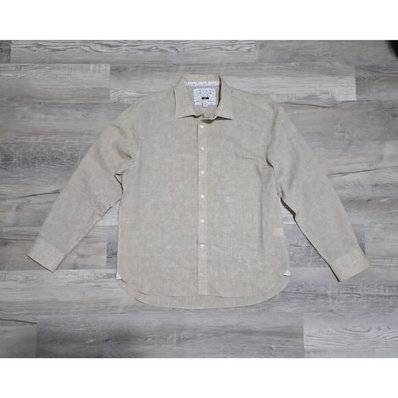 Joseph Abboud XL Dress Shirt Linen Long Sleeve Lightweight Tan Color Office Vaca - Picture 1 of 11